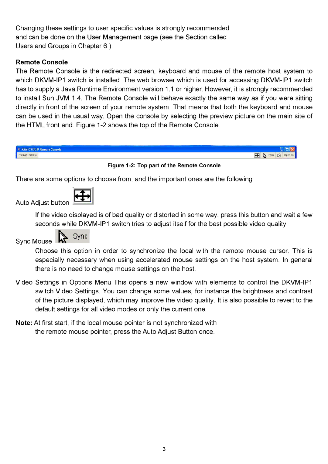 D-Link DKVM-IP1 manual Top part of the Remote Console 