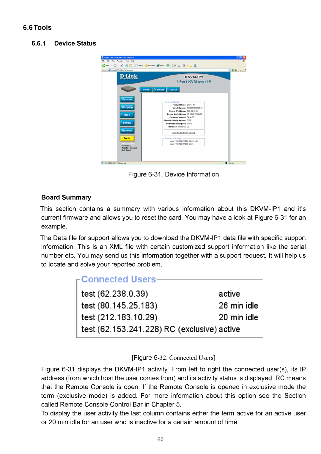 D-Link DKVM-IP1 manual Device Status, Board Summary 