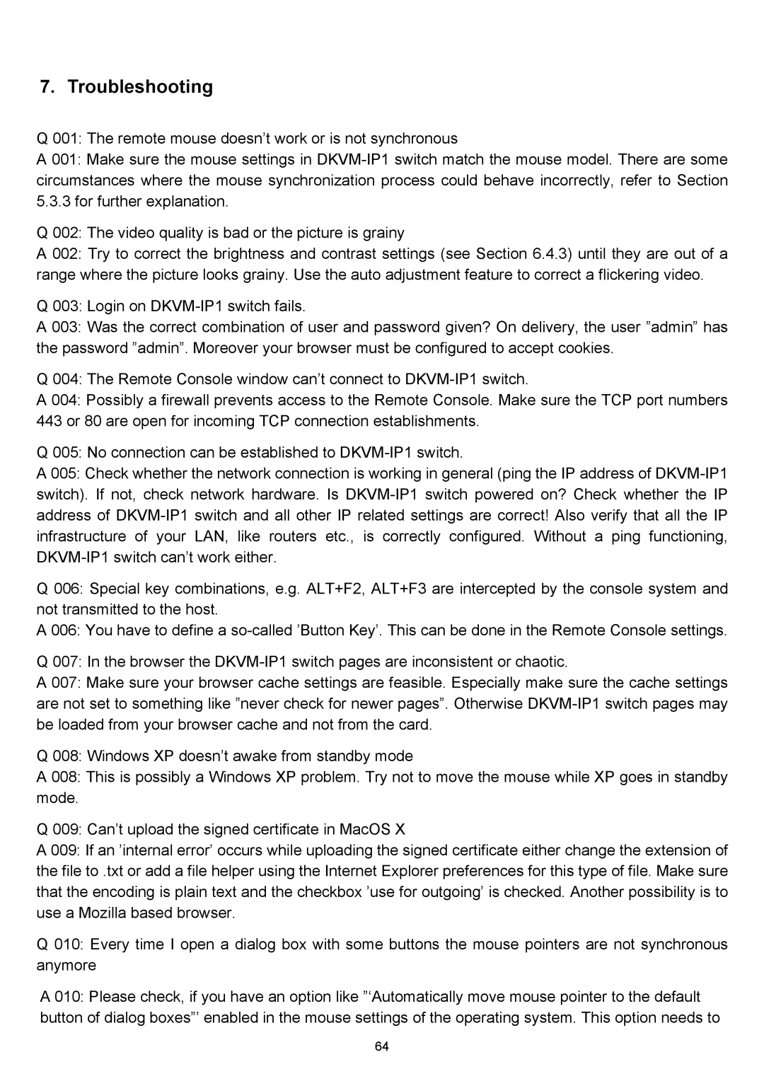 D-Link DKVM-IP1 manual Troubleshooting 