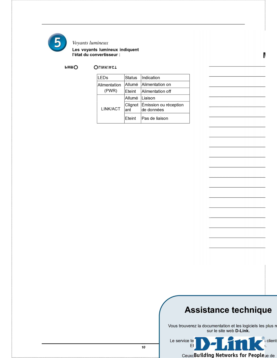 D-Link DMC-805G user manual Assistance technique 