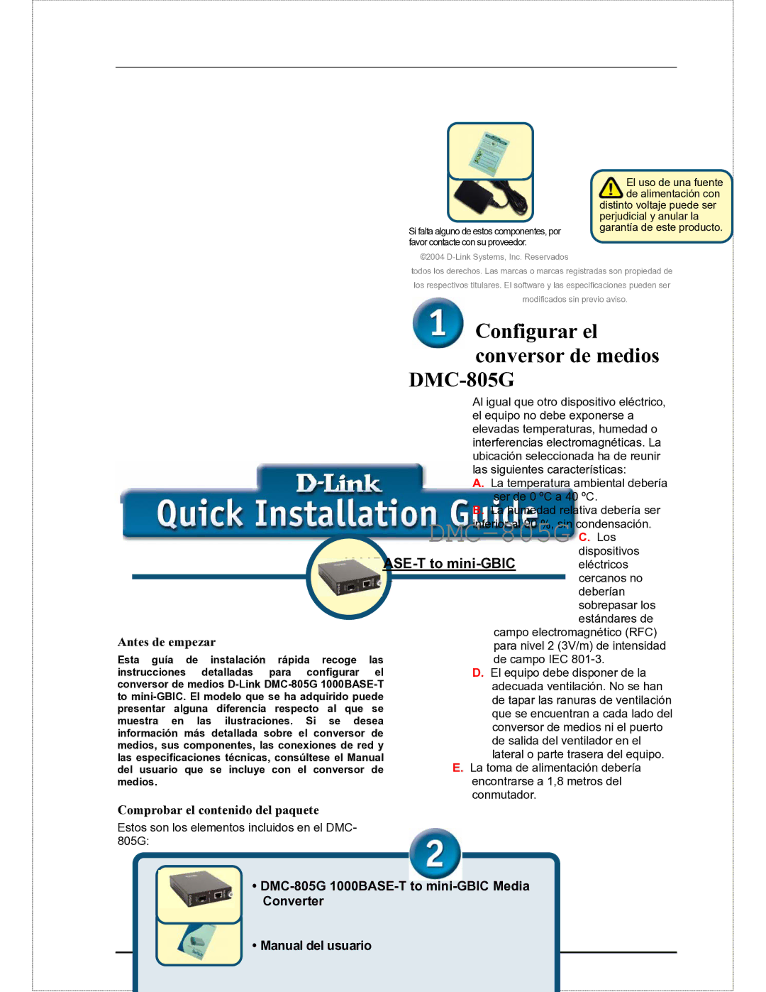 D-Link DMC-805G user manual Configurar el, Conversor de medios, Antes de empezar, Comprobar el contenido del paquete 