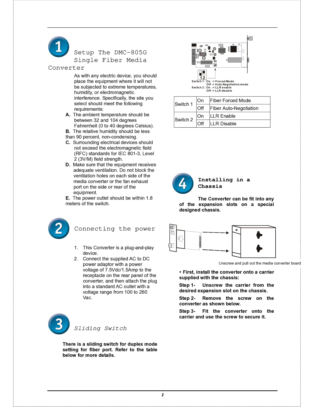 D-Link user manual Setup The DMC-805G Single Fiber Media Converter 