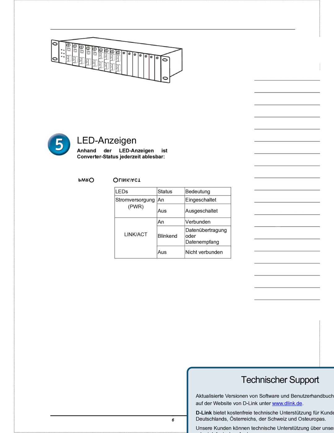 D-Link DMC-805G user manual LED-Anzeigen, Technischer Support 