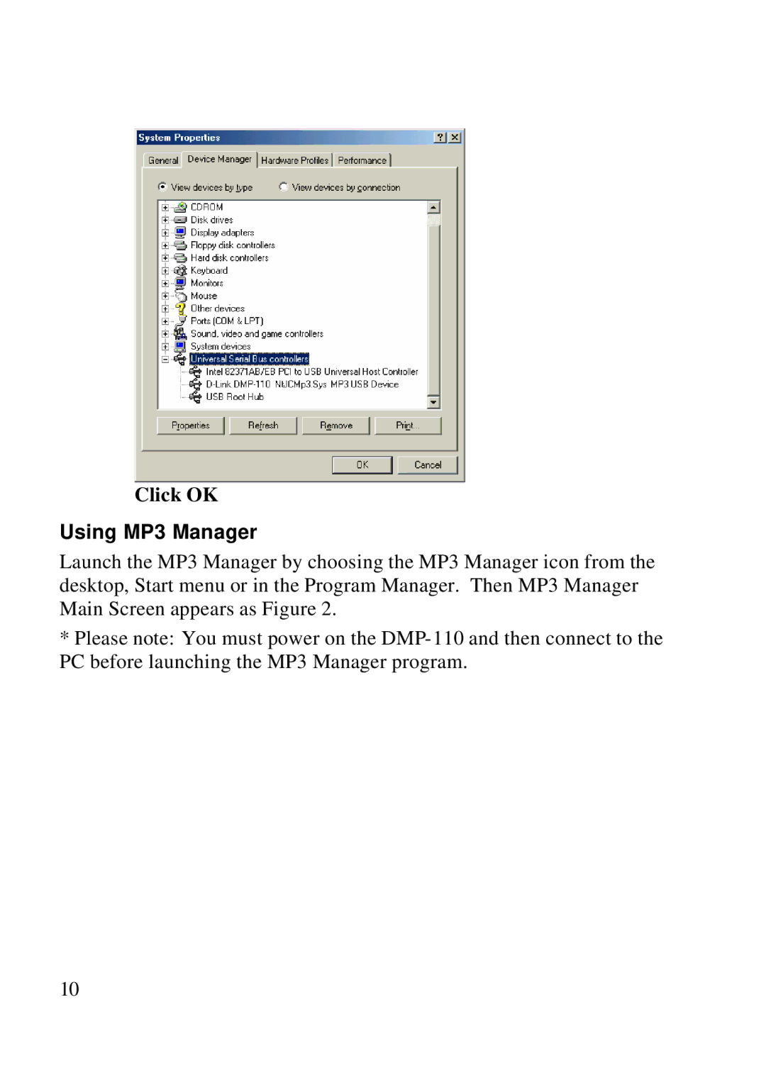 D-Link DMP-110 user manual Click OK, Using MP3 Manager 