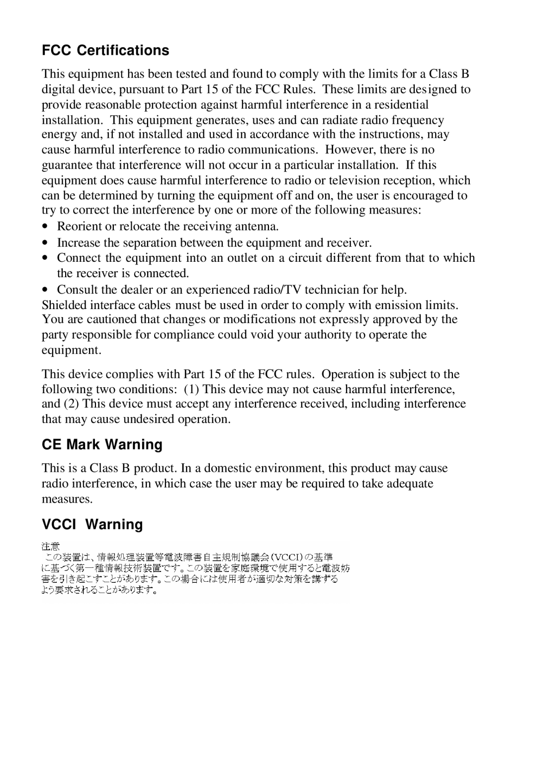 D-Link DMP-110 user manual FCC Certifications, CE Mark Warning, Vcci Warning 