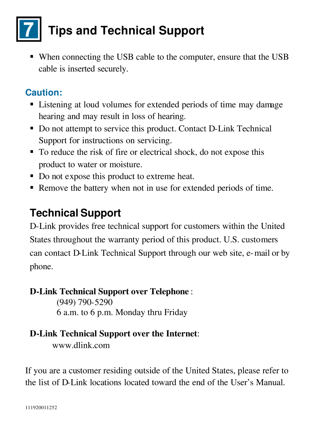 D-Link DMP-220 user manual Tips and Technical Support, Link Technical Support over Telephone 949 