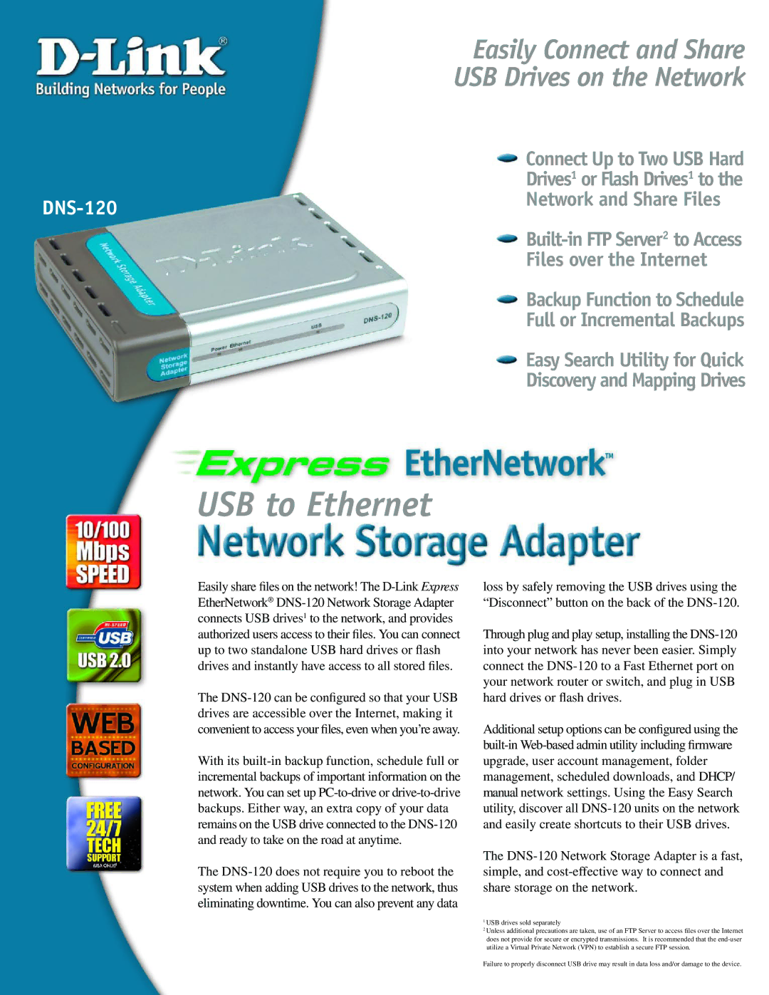 D-Link DNS-120 manual USB to Ethernet 