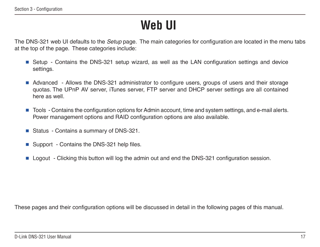 D-Link DNS-321 manual Web UI 