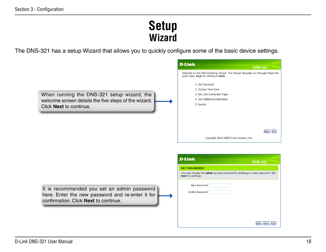 D-Link DNS-321 manual Setup, Wizard 