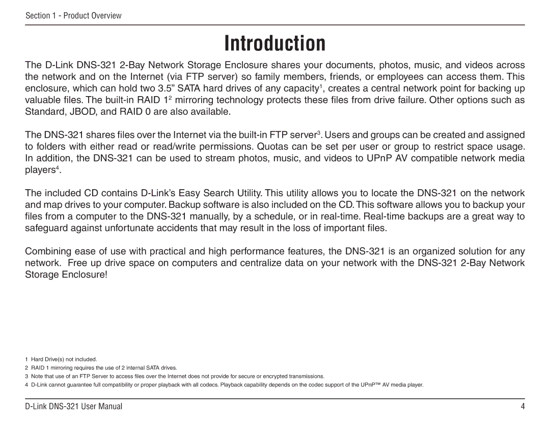 D-Link DNS-321 manual Introduction 