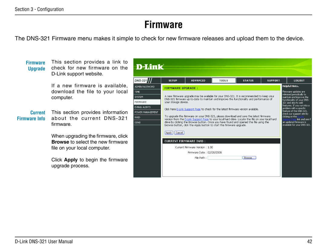 D-Link DNS-321 manual Firmware Upgrade 