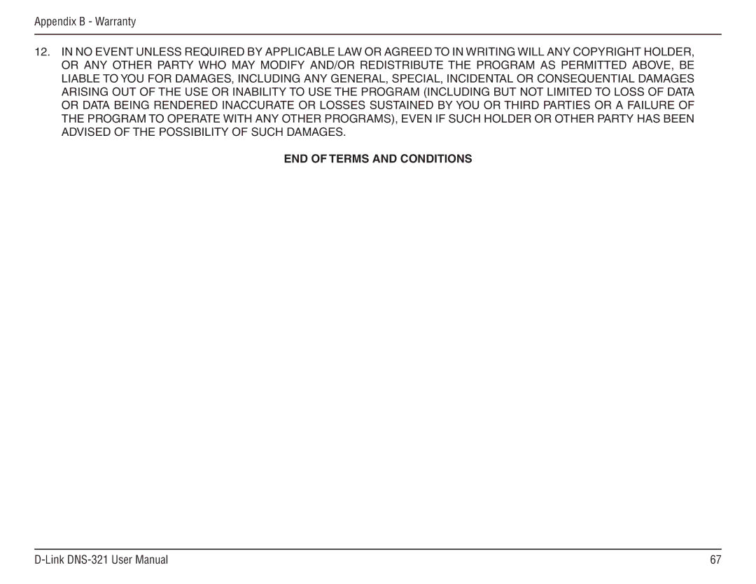 D-Link DNS-321 manual END of Terms and Conditions 