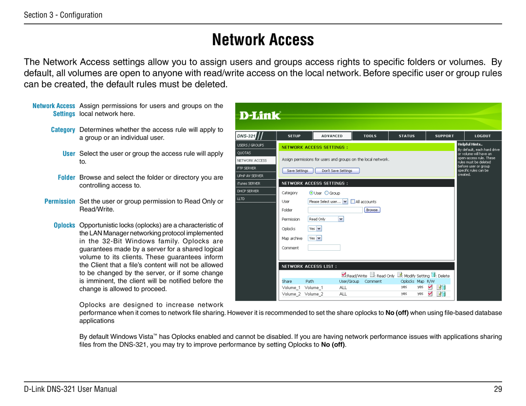 D-Link DNS-321 manual Network Access 
