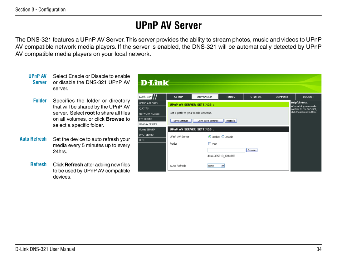 D-Link DNS-321 manual UPnP AV Server 
