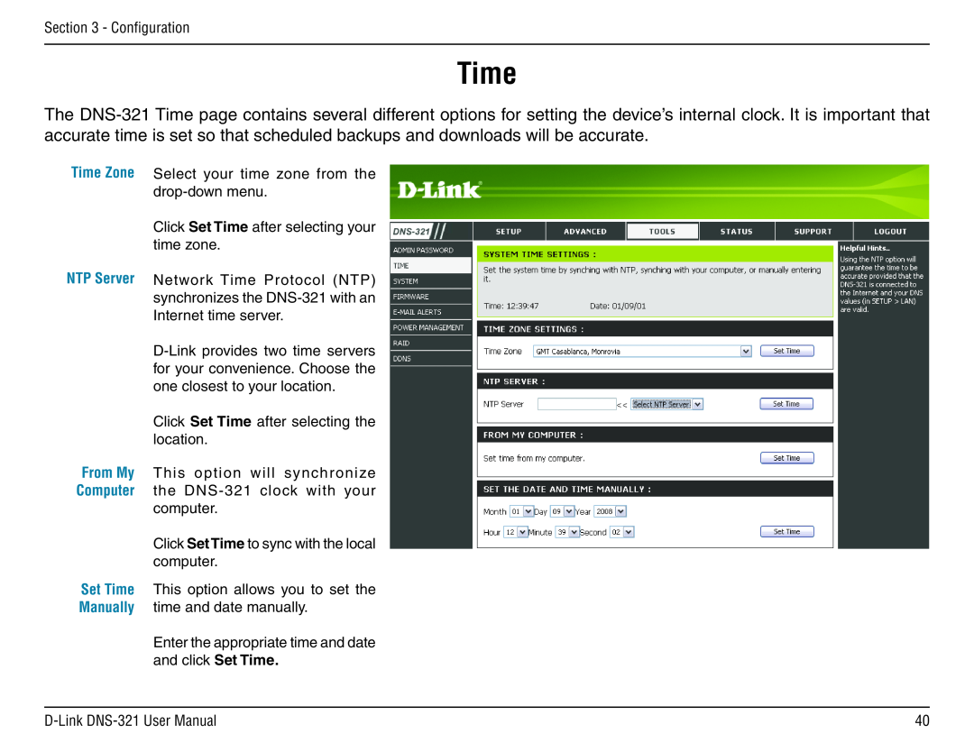 D-Link DNS-321 manual Time 