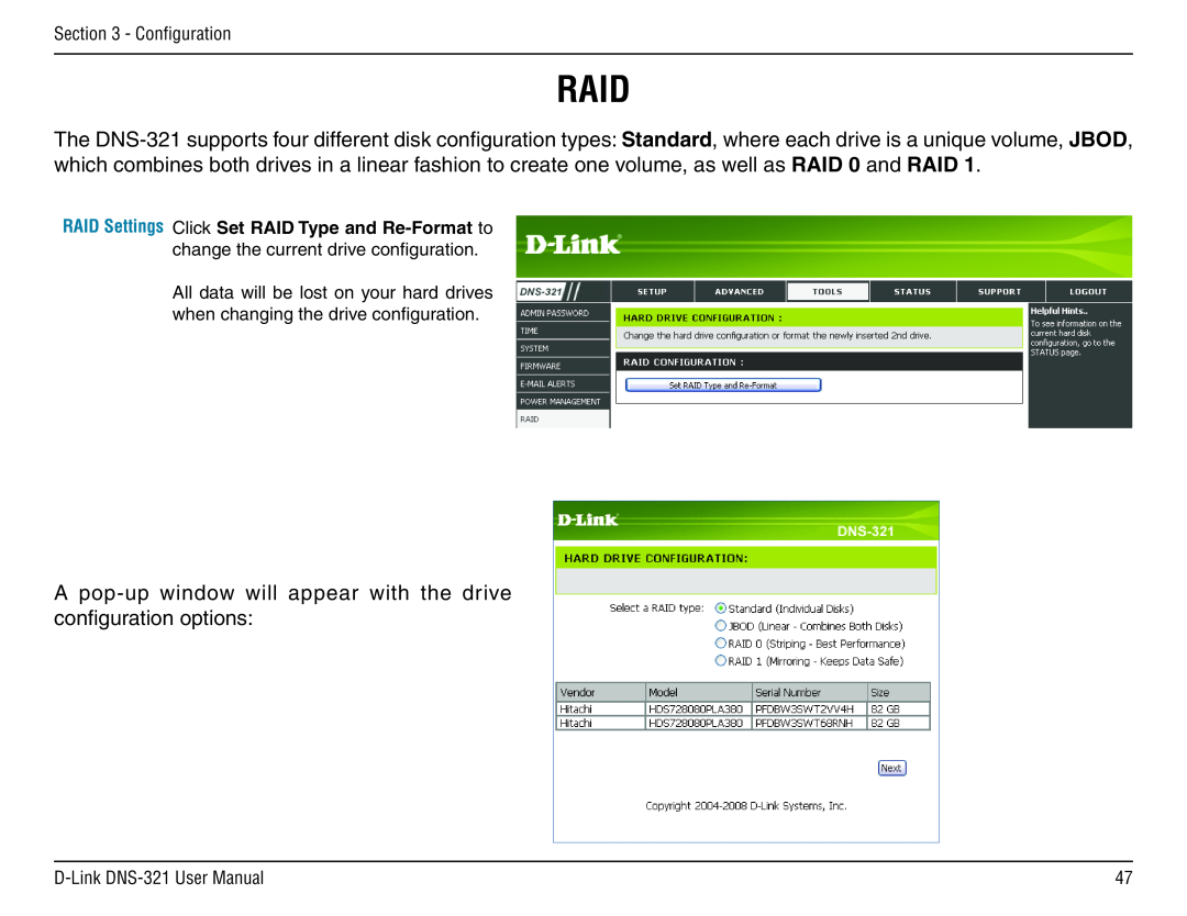 D-Link DNS-321 manual Raid 