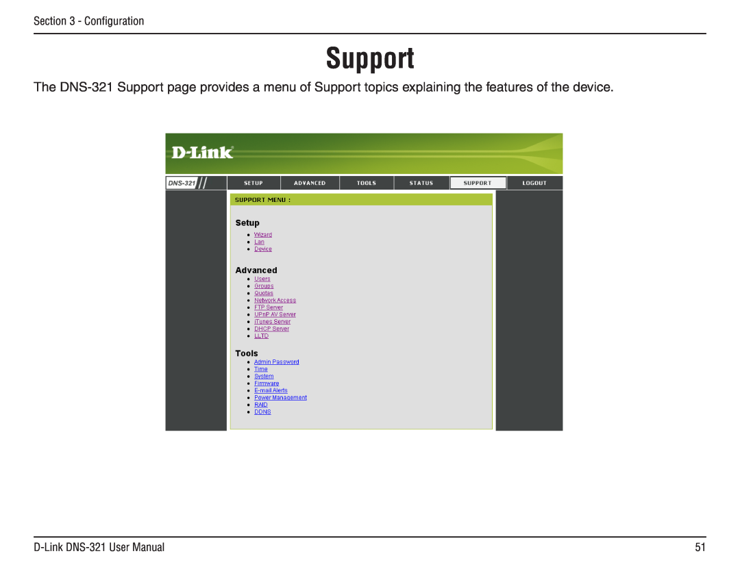 D-Link DNS-321 manual Support 
