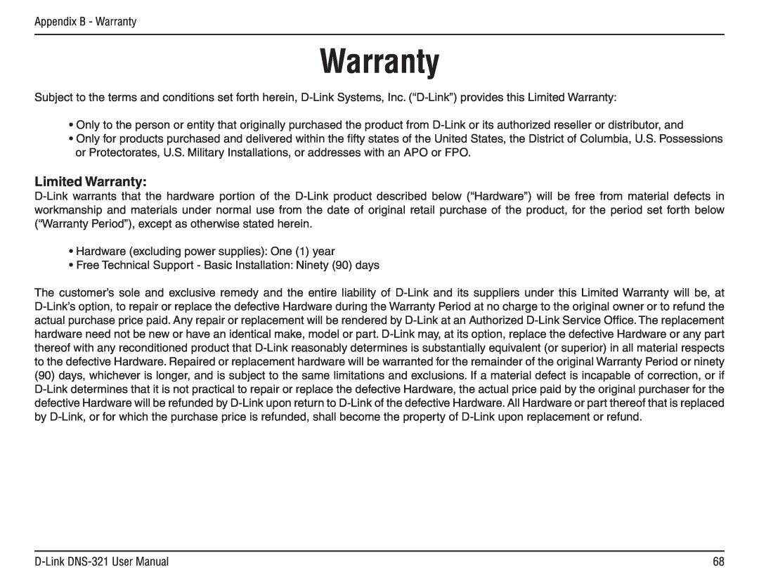 D-Link DNS-321 manual Limited Warranty 