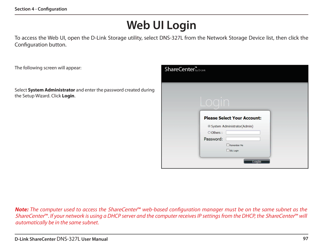 D-Link DNS327L user manual Web UI Login 