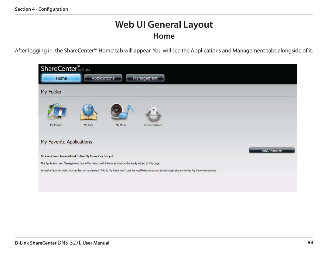 D-Link DNS327L user manual Web UI General Layout 