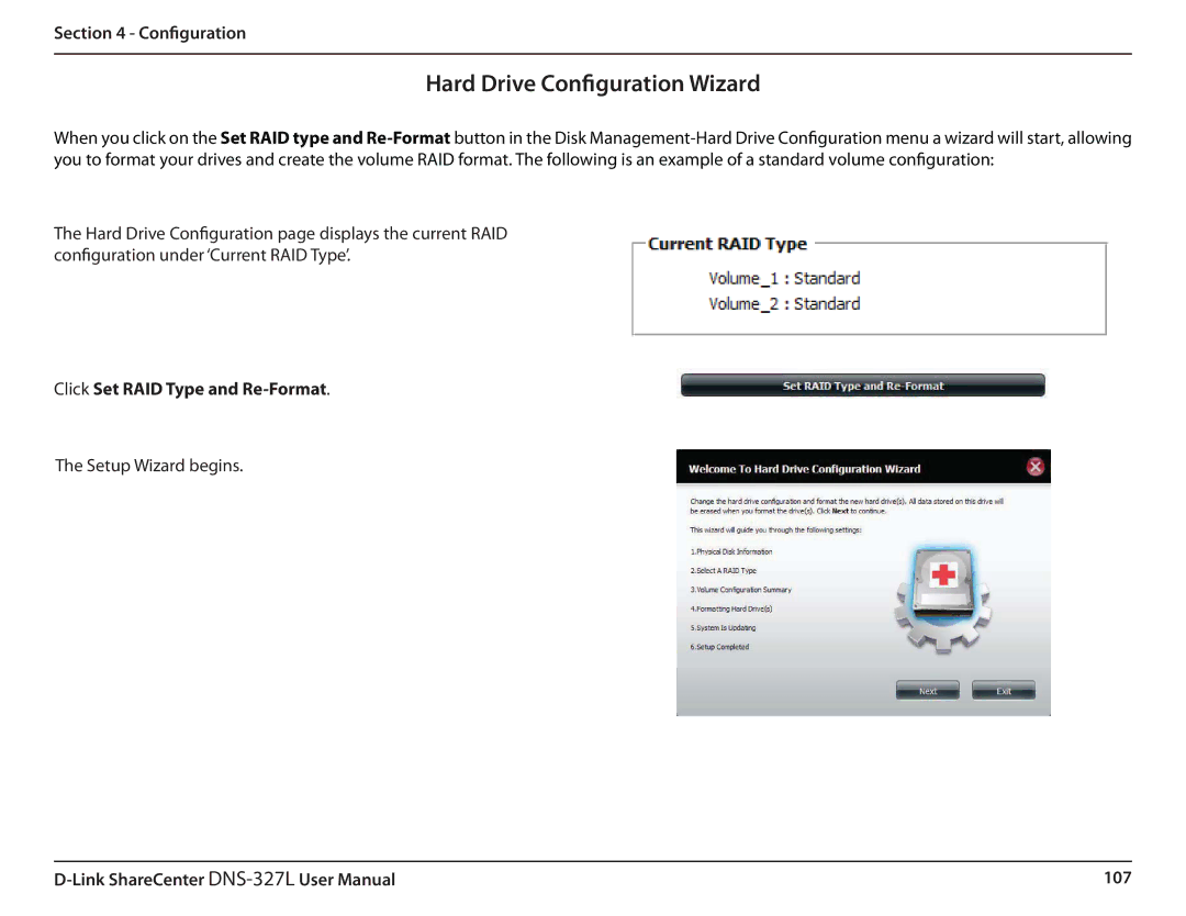 D-Link DNS327L user manual Hard Drive Configuration Wizard 