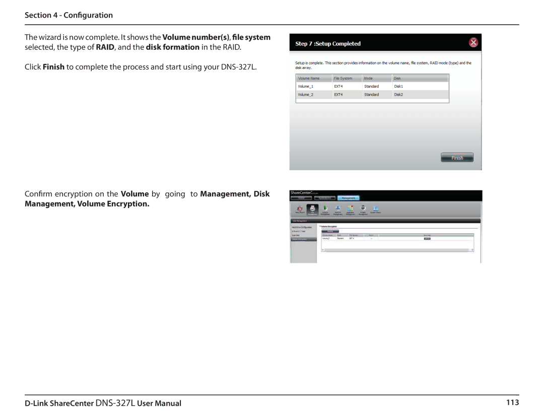 D-Link DNS327L user manual Management, Volume Encryption 113 