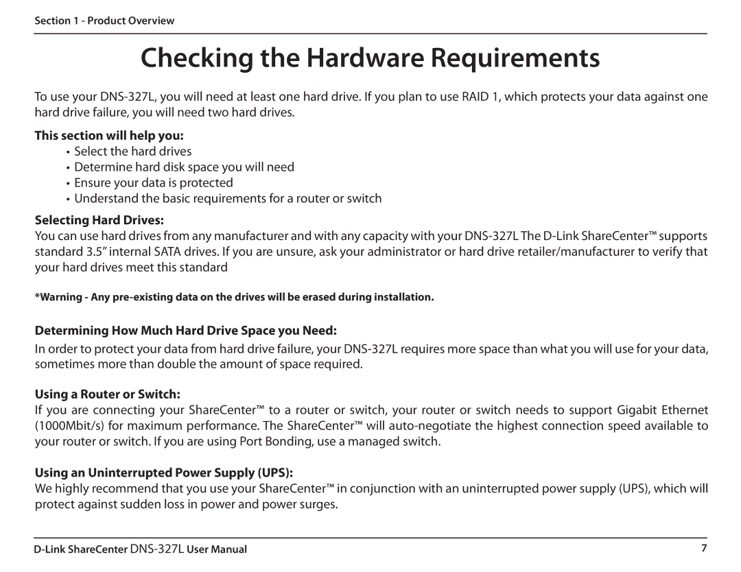 D-Link DNS327L user manual Checking the Hardware Requirements 