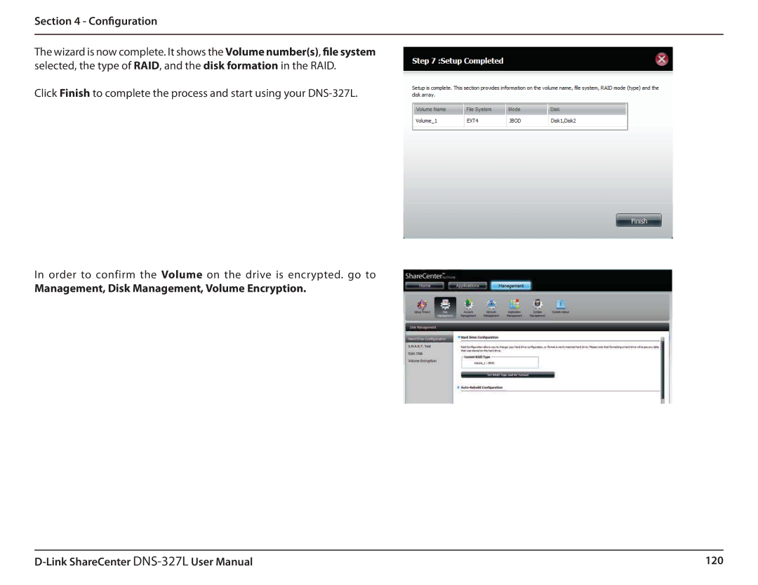 D-Link DNS327L user manual Management, Disk Management, Volume Encryption 120 