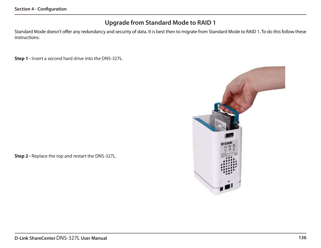 D-Link DNS327L user manual Upgrade from Standard Mode to RAID 