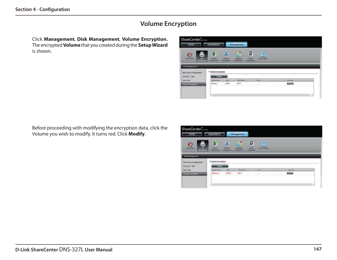 D-Link DNS327L user manual Volume Encryption 