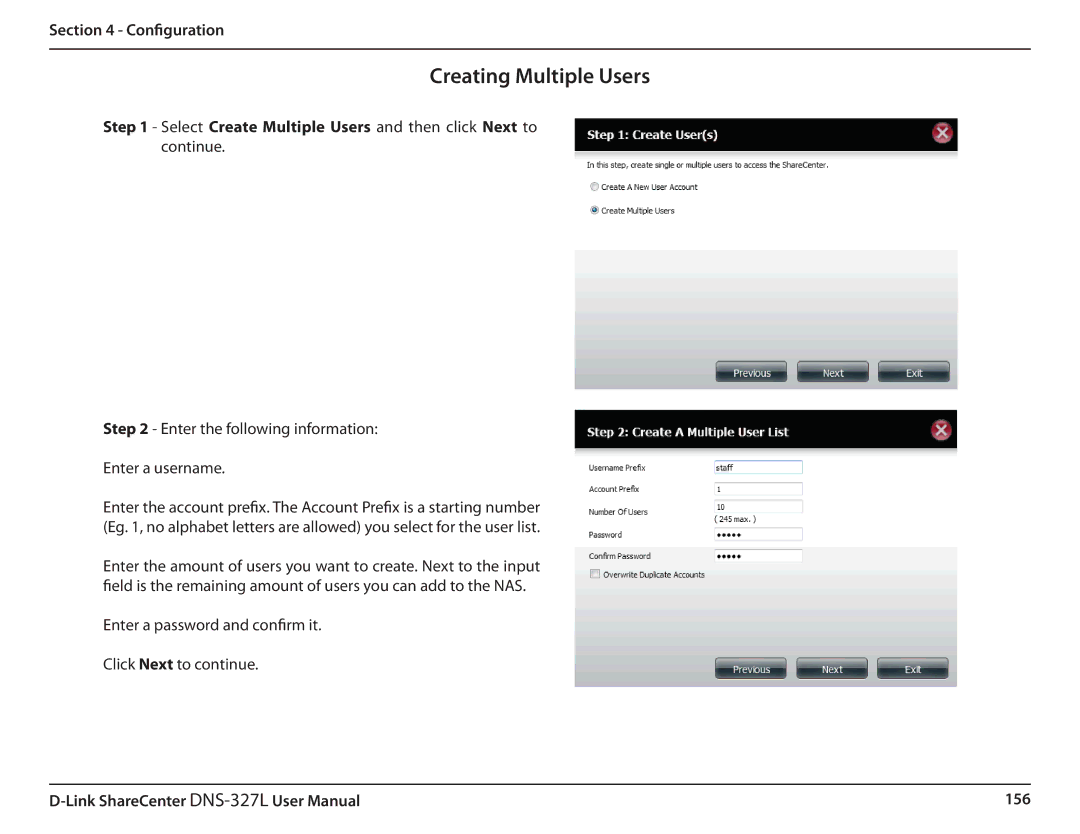 D-Link DNS327L user manual Creating Multiple Users 