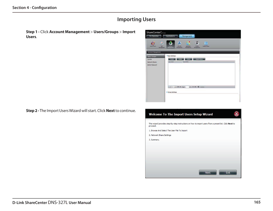 D-Link DNS327L user manual Importing Users 