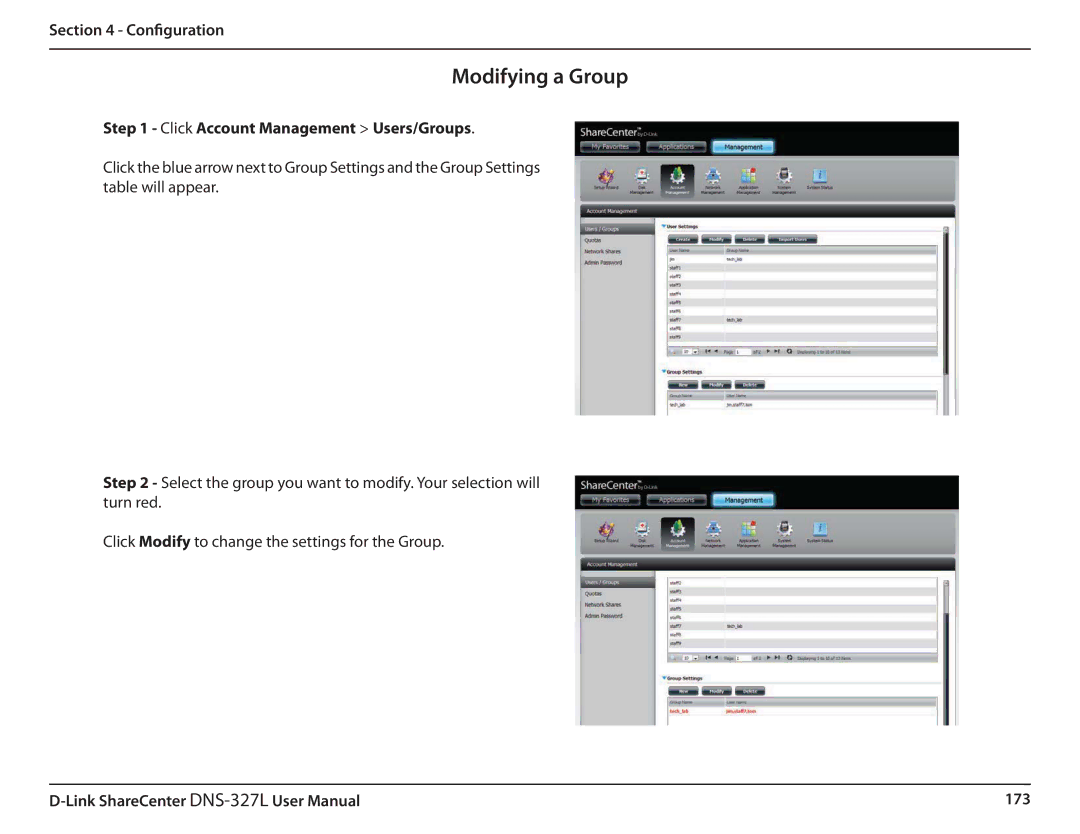 D-Link DNS327L user manual Modifying a Group 