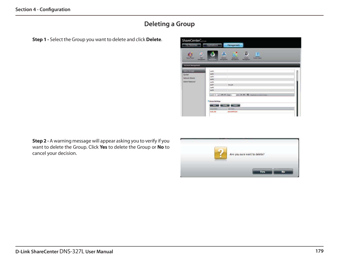 D-Link DNS327L user manual Deleting a Group 