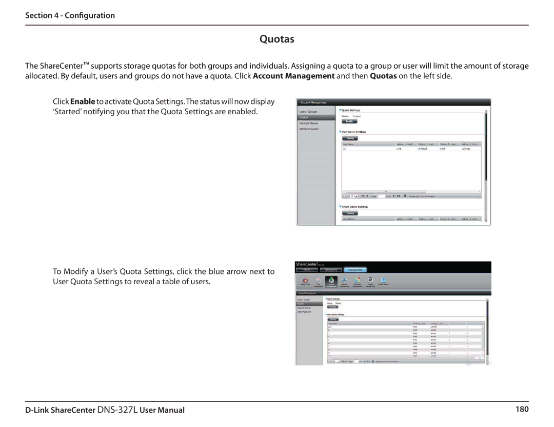 D-Link DNS327L user manual Quotas 