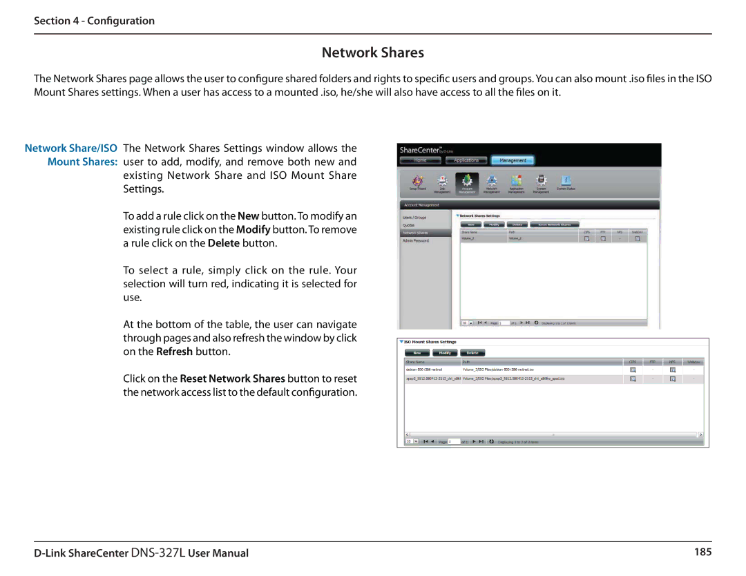 D-Link DNS327L user manual Network Shares 