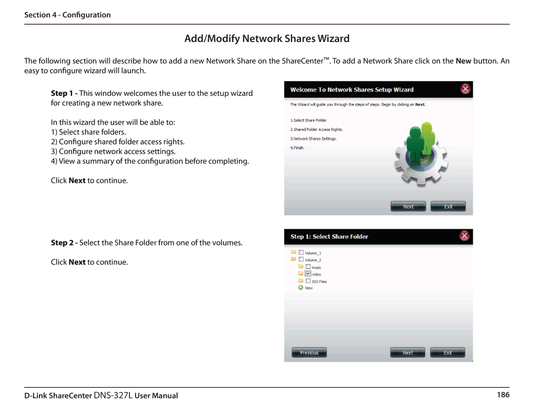 D-Link DNS327L user manual Add/Modify Network Shares Wizard 