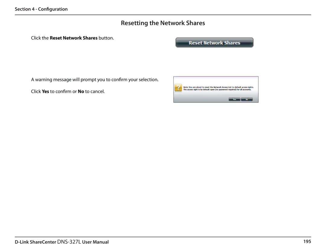 D-Link DNS327L user manual Resetting the Network Shares 