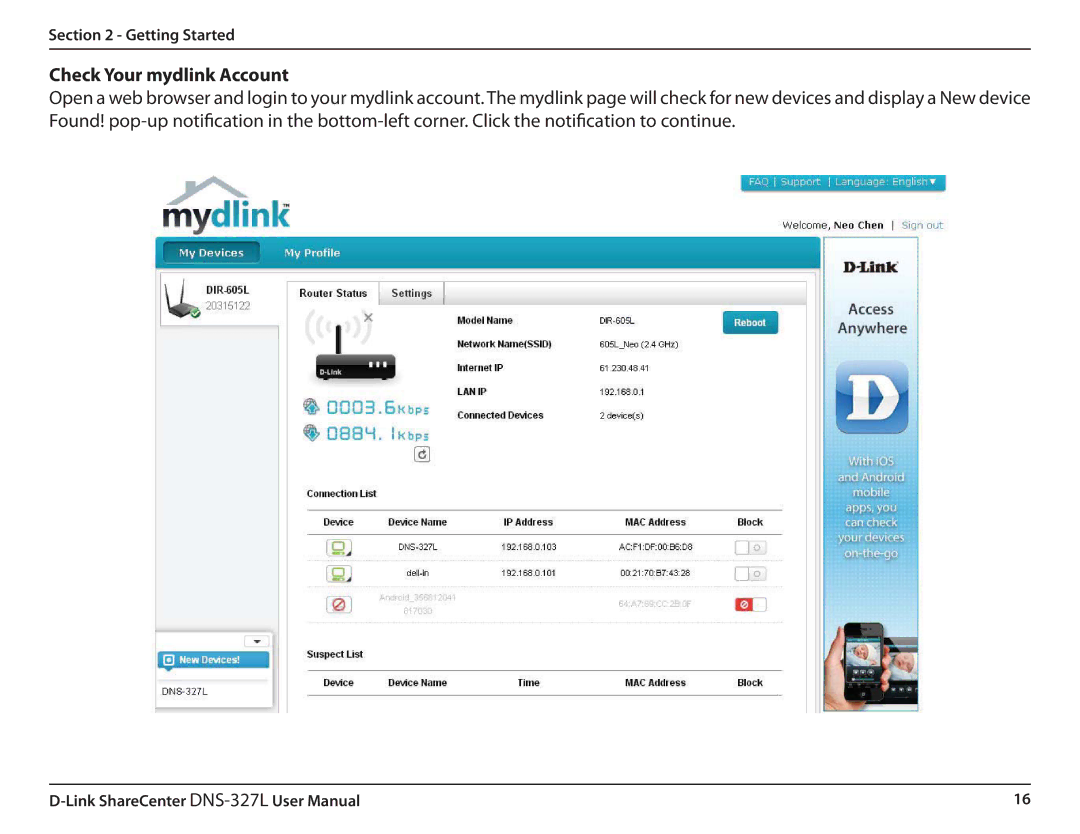 D-Link DNS327L user manual Check Your mydlink Account 