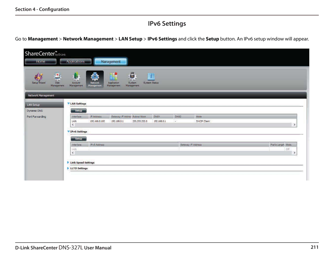 D-Link DNS327L user manual IPv6 Settings 