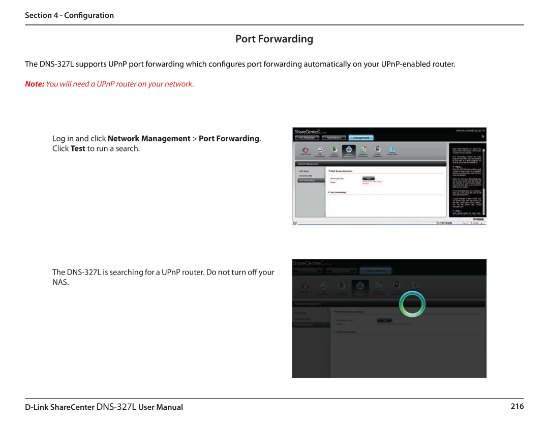 D-Link DNS327L user manual Log in and click Network Management Port Forwarding 