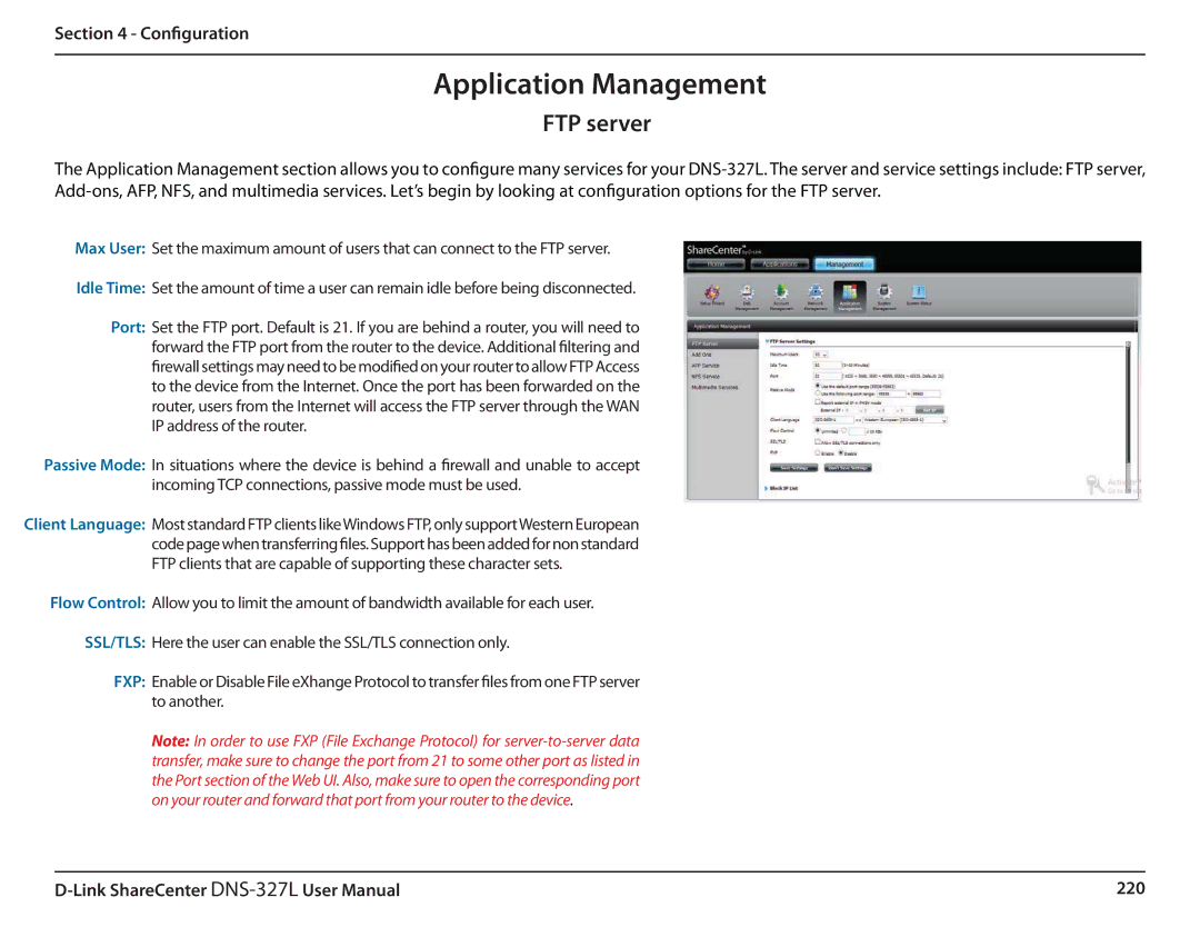 D-Link DNS327L user manual Application Management, FTP server 