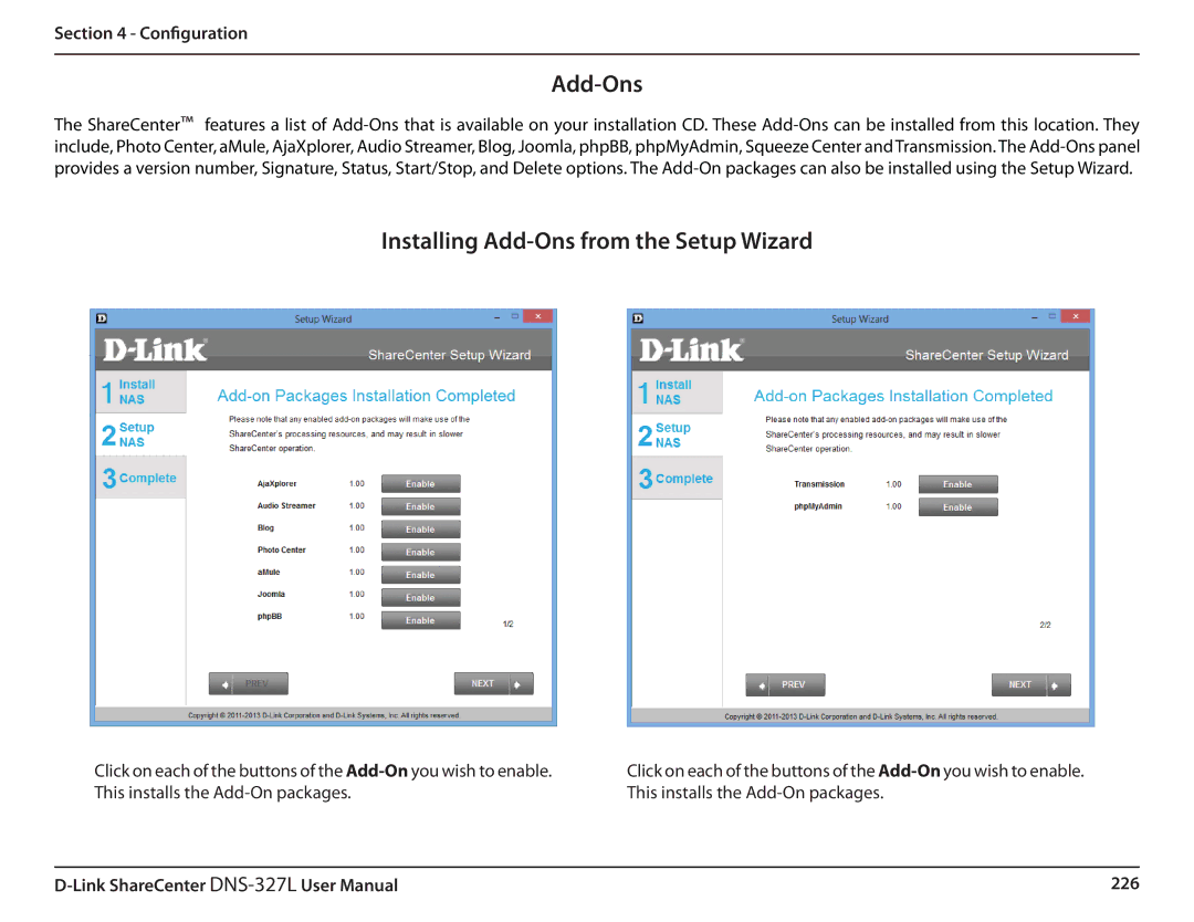 D-Link DNS327L user manual Installing Add-Ons from the Setup Wizard 