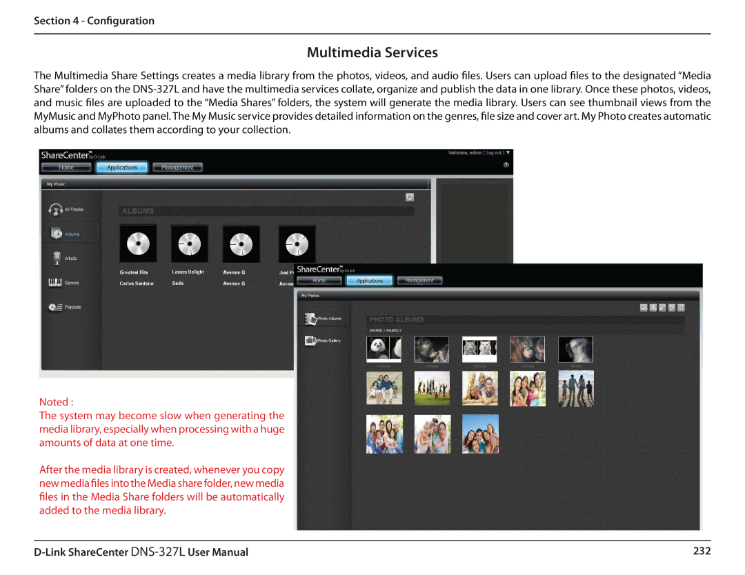 D-Link DNS327L user manual Multimedia Services 