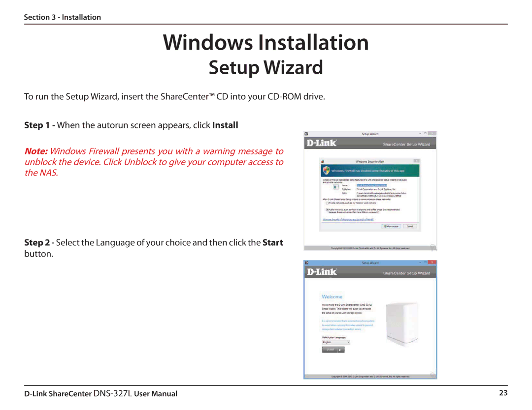 D-Link DNS327L user manual Windows Installation 