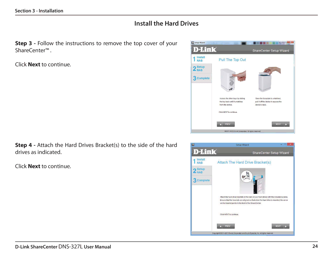 D-Link DNS327L user manual Install the Hard Drives 