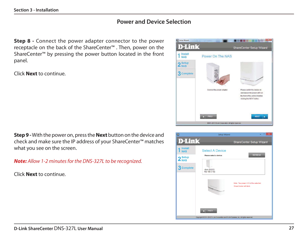 D-Link DNS327L user manual Power and Device Selection 