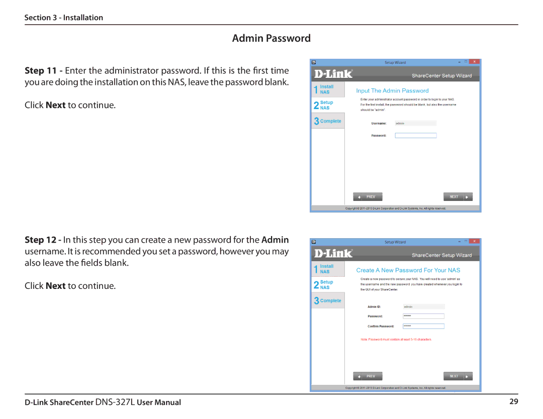 D-Link DNS327L user manual Admin Password 