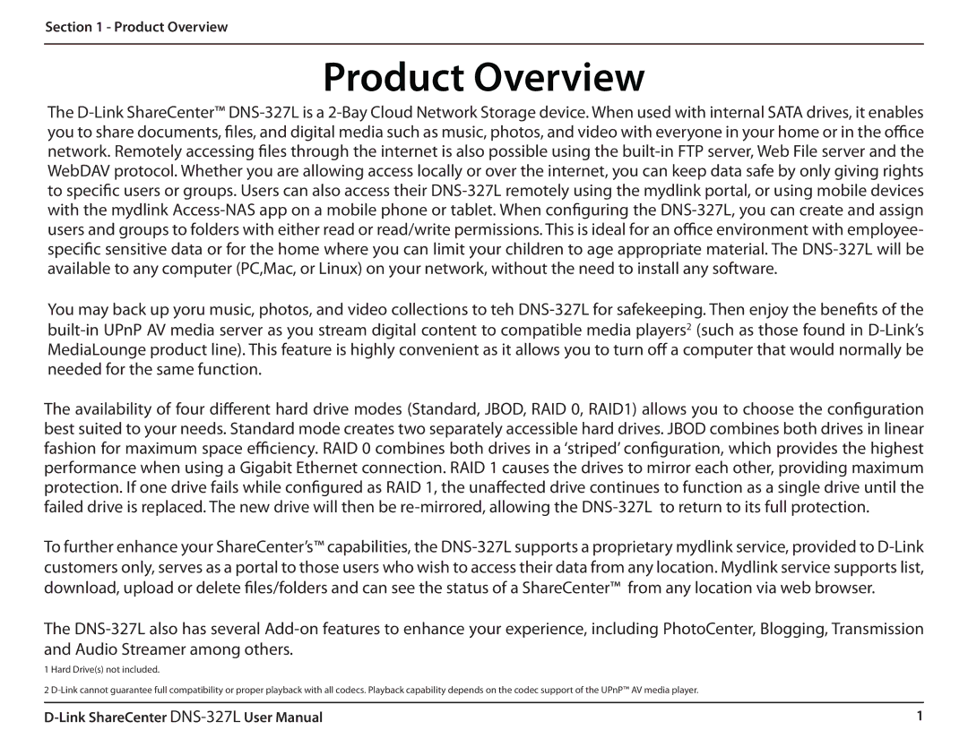 D-Link DNS327L user manual Product Overview 