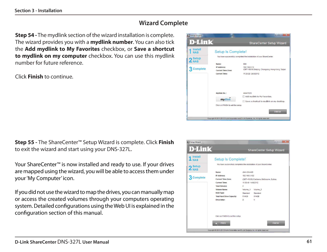 D-Link DNS327L user manual Wizard Complete 